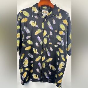 Men’s Silk Blend Shirt‎ XL Feathers Black Paradise Coves